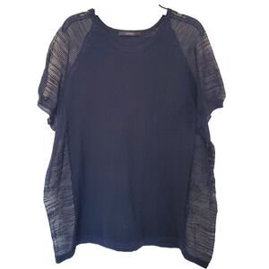 Odeeh Navy Blue Mesh Panel Knit Top Short Sleeve Cotton Blend Size 42